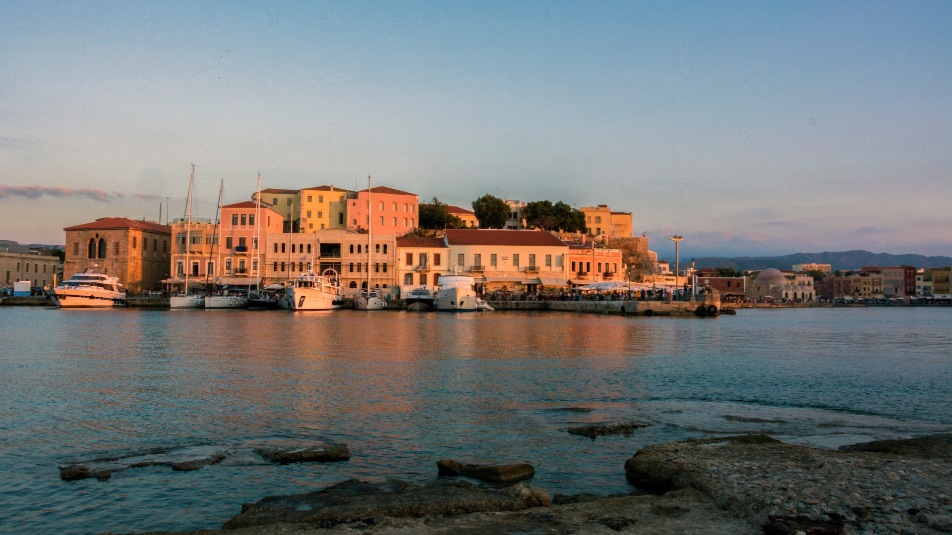 chania harbor with boats