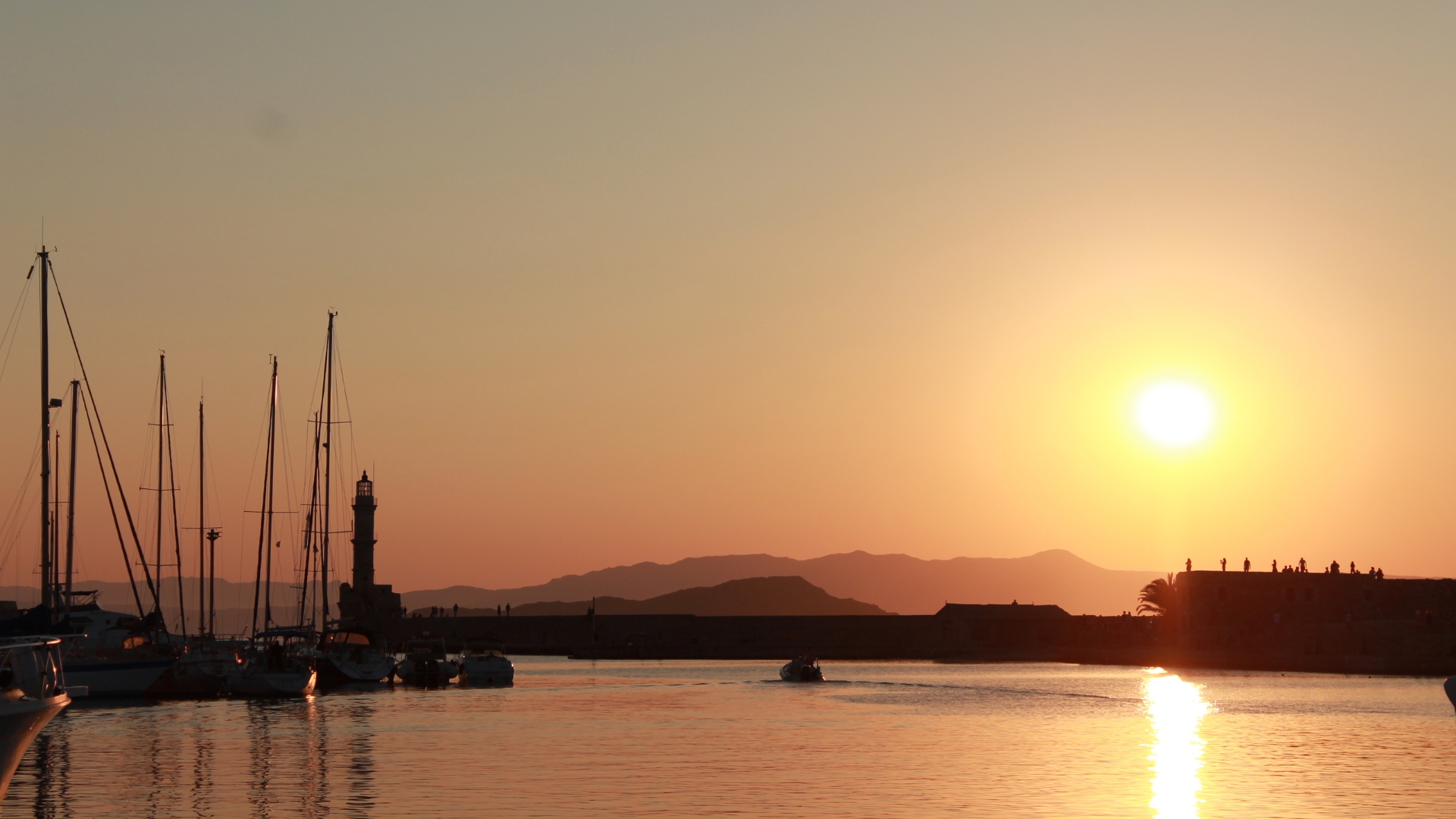 Chania harbor during sunset